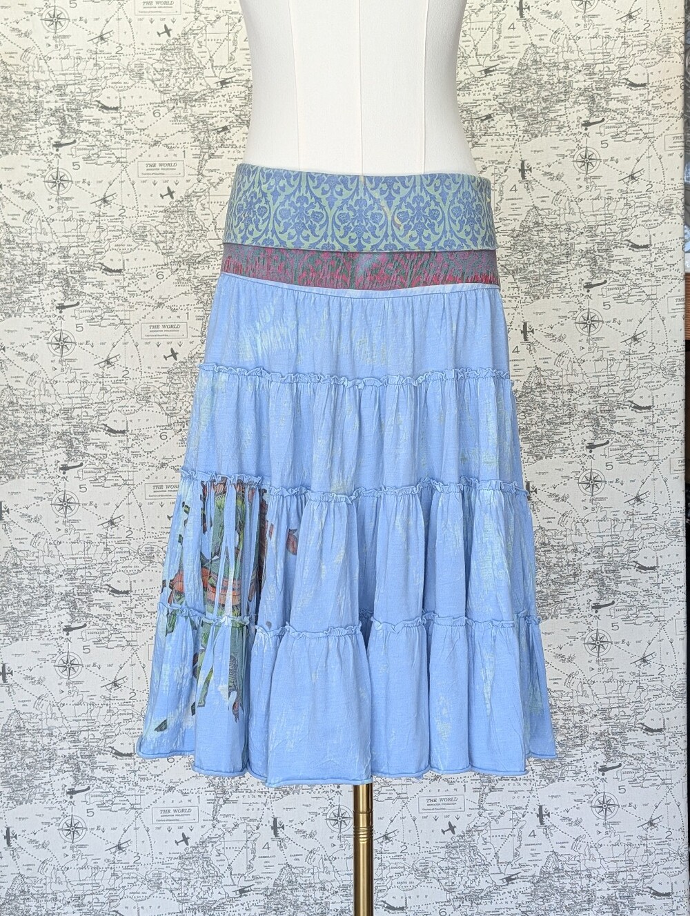 Vintage Y2K Butterfly Dropout Tiered Fairycore Boho Midi Skirt Size Large